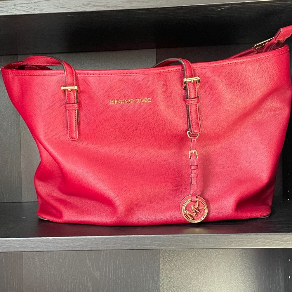 Michael Kors Red Wine Shoulder Bag with Gold Details